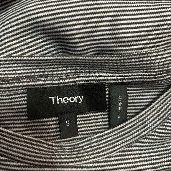 Theory Perfect Stripe Pima Cotton T-Shirt Size Small Black White Crewneck - Picture 2 of 5